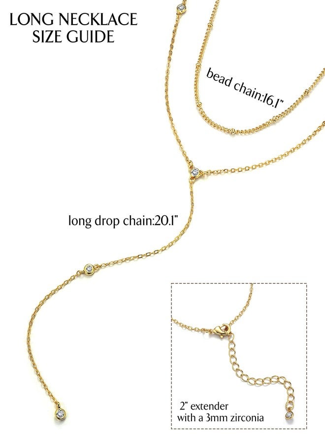 Krfy Lariat Long Necklace for Women, 16K Plated Gold Necklace for Women Dainty, Drop Necklace, Y-Shaped CZ Layered Necklaces, Adjustable Chain Jewelry - Image 4